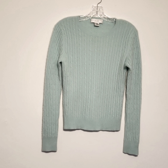 CASHMERE Central Park West Turquoise Aqua Blue Sweater Soft & Comfy Cable Knit M - Picture 1 of 7